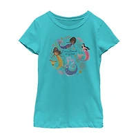 Disney Collection Little & Big Kid Girls Crew Neck Short Sleeve Regular Fit Ariel Princess The Mermaid Graphic T-Shirt