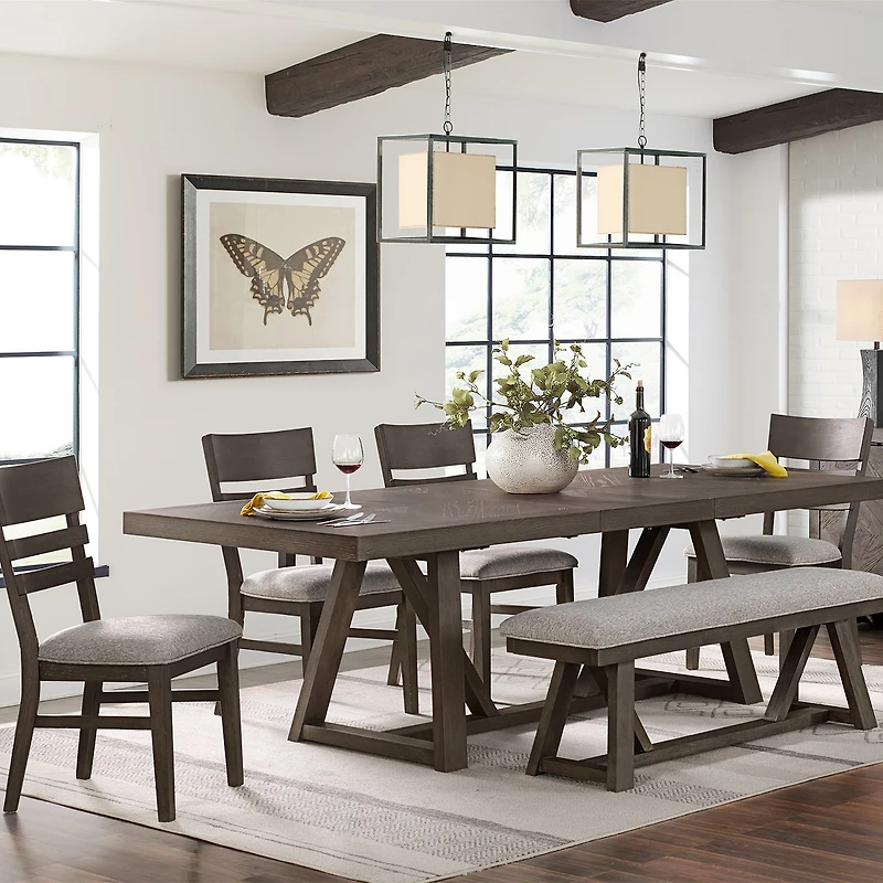 Delaney 6 Pc Dining with 4 Panel Back Chairs and Bench