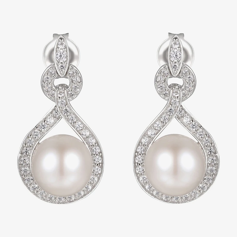 Womens White Cultured Freshwater Pearl Sterling Silver Drop Earrings