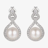 Womens White Cultured Freshwater Pearl Sterling Silver Drop Earrings