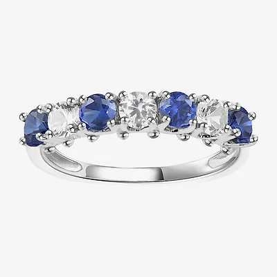 Gemstone & Lab-Created White Sapphire Sterling Silver Band