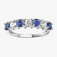 Gemstone & Lab-Created White Sapphire Sterling Silver Band