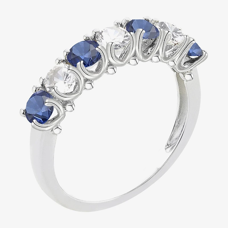 Gemstone & Lab-Created White Sapphire Sterling Silver Band