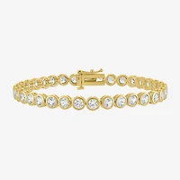 Womens Lab Created White Sapphire 14K Gold Over Silver 7.5 Inch Tennis Bracelet