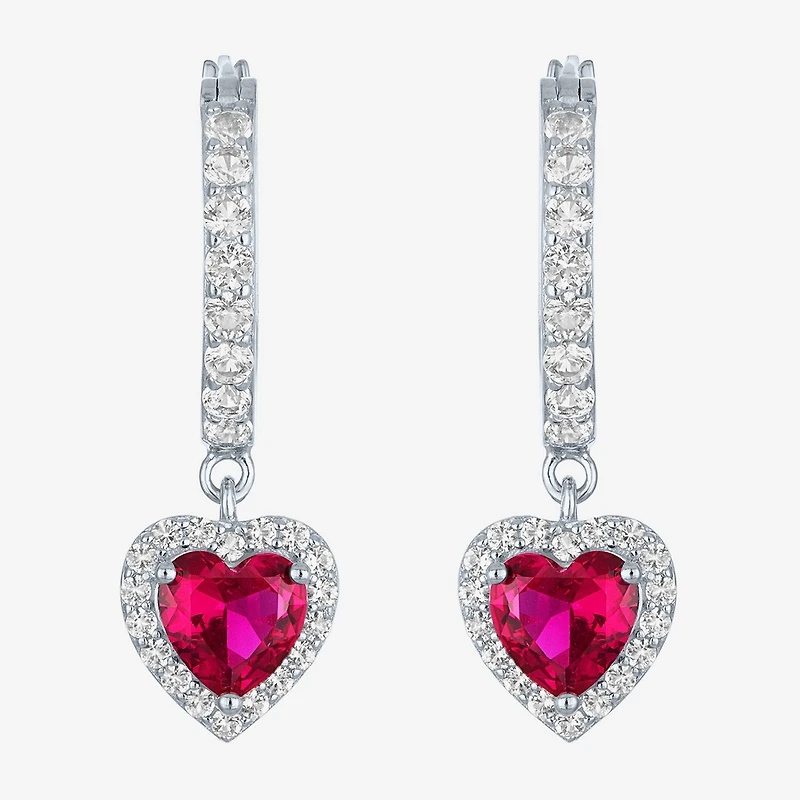 Lab Created Gemstone Sterling Silver Heart Drop Earrings