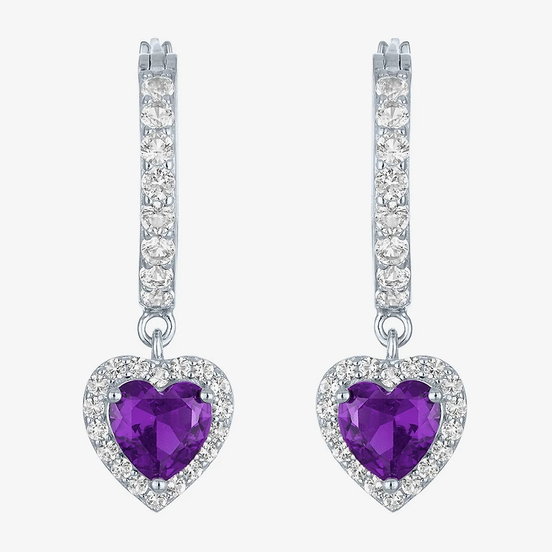 Lab Created Gemstone Sterling Silver Heart Drop Earrings
