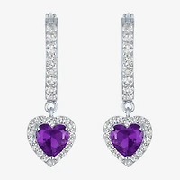Lab Created Gemstone Sterling Silver Heart Drop Earrings