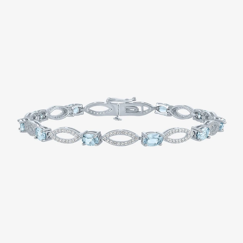 Gemstone Sterling Silver Oval Tennis Bracelet