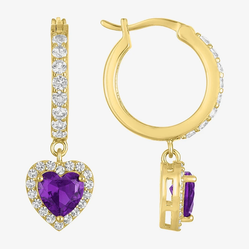 Gemstone 14K Gold Over Silver Heart Drop Earrings