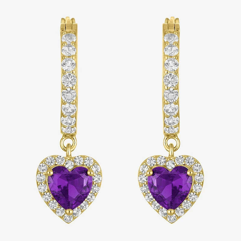 Gemstone 14K Gold Over Silver Heart Drop Earrings