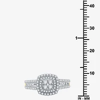 I Said Yes (H-I / I1) 1 CT.T.W. Lab-Grown Diamond Cushion Side Stone Halo Bridal Set Sterling Silver