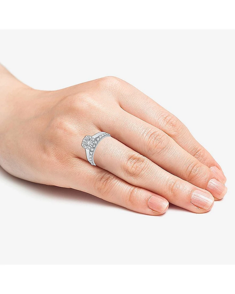 (H-I / I1) I Said Yes Womens 1 CT. T.W. Lab Grown White Diamond Sterling Silver or 14K Gold Over Silver Cushion Halo Bridal Set