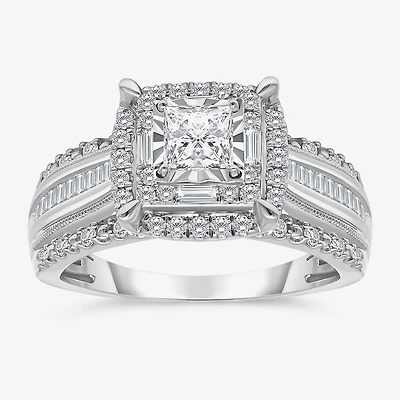 (I / I1) Womens 1 CT. T.W. Lab Grown White Diamond 10K Gold Side Stone Engagement Ring
