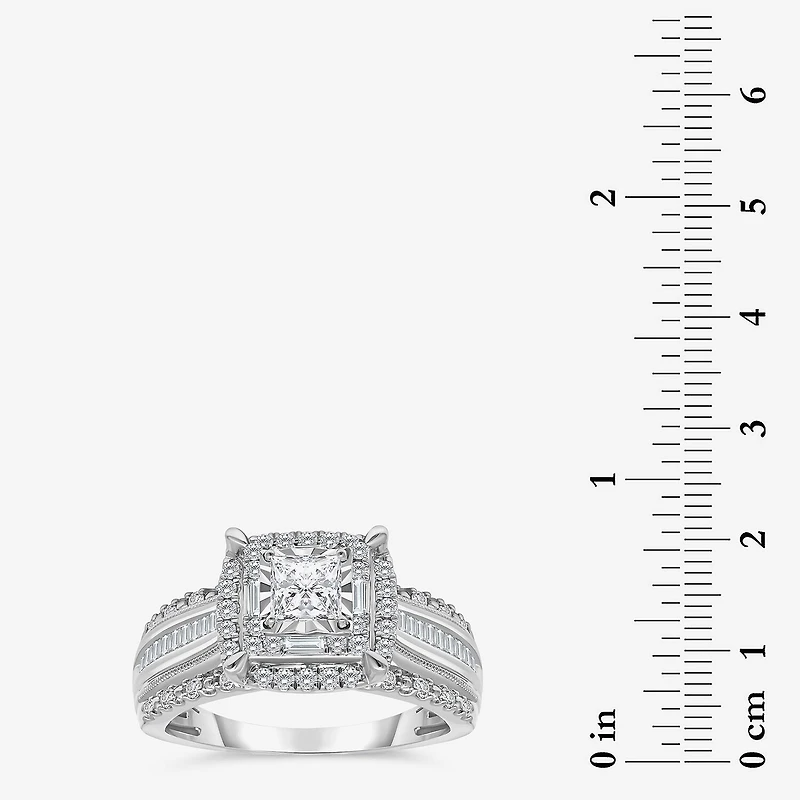 (I / I1) Womens 1 CT. T.W. Lab Grown White Diamond 10K Gold Side Stone Engagement Ring