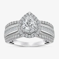 (I / I1) Womens 1 CT. T.W. Lab Grown White Diamond 10K Gold Pear Side Stone Engagement Ring