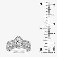 (I / I1) Womens 1 CT. T.W. Lab Grown White Diamond 10K Gold Pear Side Stone Engagement Ring