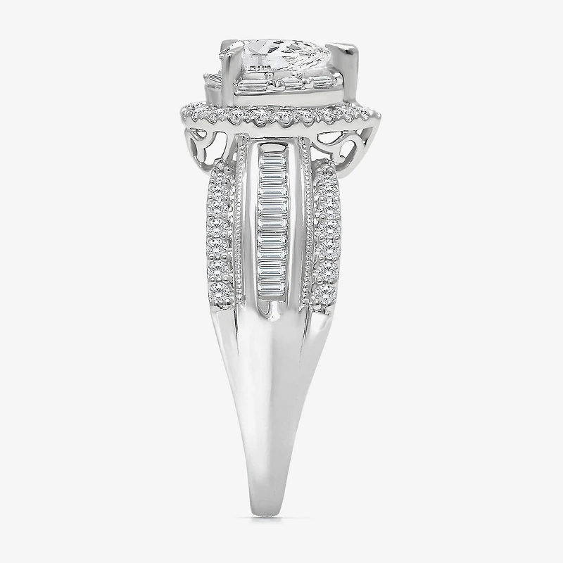(I / I1) Womens 1 CT. T.W. Lab Grown White Diamond 10K Gold Pear Side Stone Engagement Ring