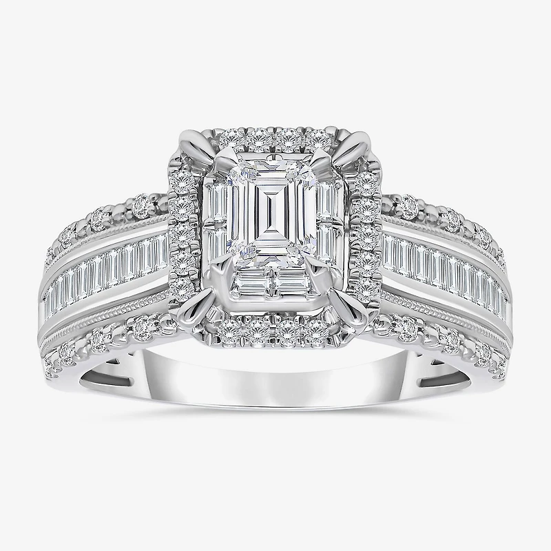 (I / I1) Womens 1 CT. T.W. Lab Grown White Diamond 10K Gold Side Stone Engagement Ring