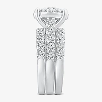 (G / Si1-Si2) Womens 4 CT. T.W. Lab Grown White Diamond 10K Gold Round Side Stone Halo Bridal Set