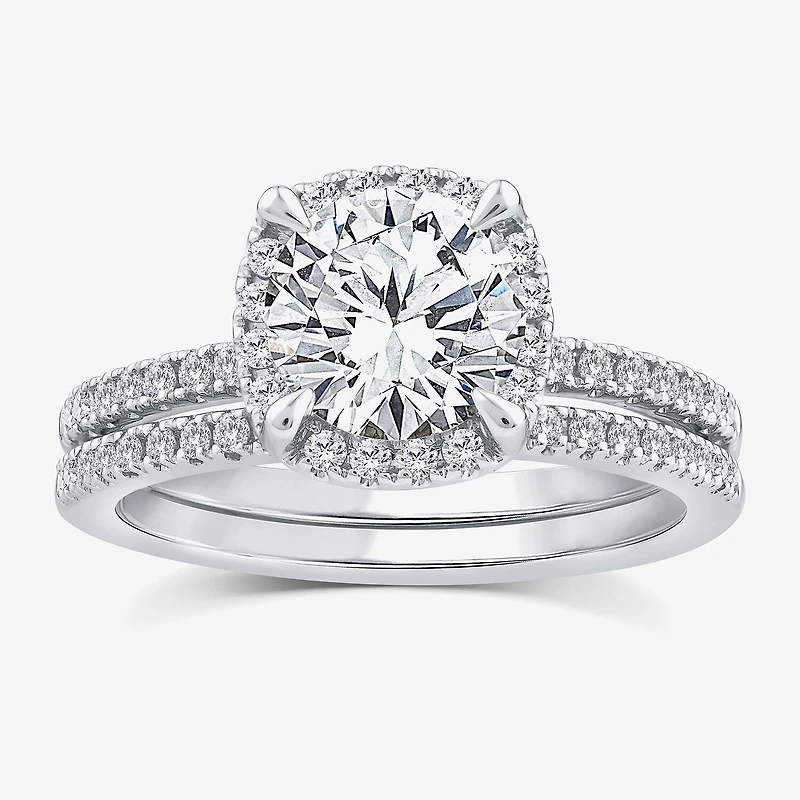 Signature By Modern Bride Womens 2 CT. T.W. Lab Grown White Diamond 10K Gold Round Side Stone Halo Bridal Set