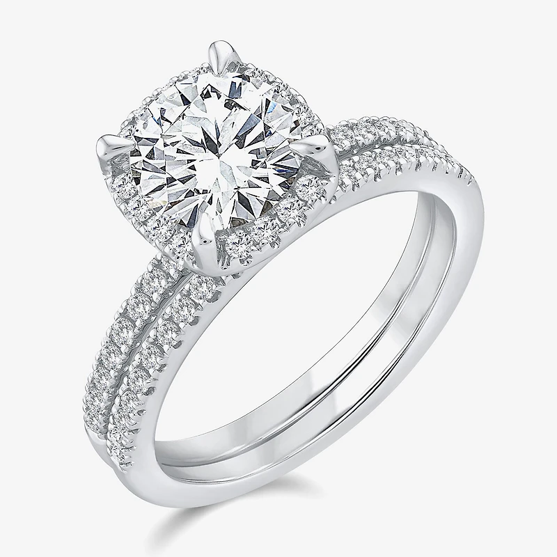 Signature By Modern Bride Womens 2 CT. T.W. Lab Grown White Diamond 10K Gold Round Side Stone Halo Bridal Set