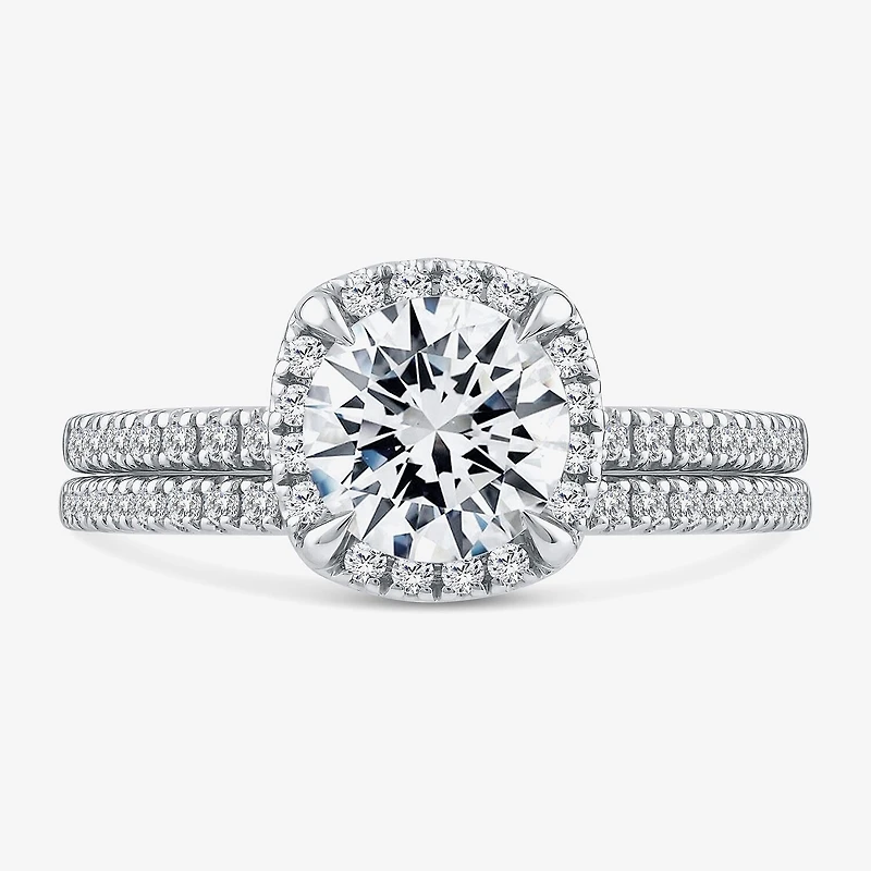 Signature By Modern Bride Womens 2 CT. T.W. Lab Grown White Diamond 10K Gold Round Side Stone Halo Bridal Set