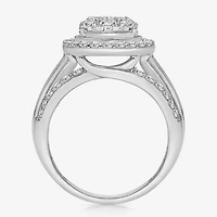 (I / I1) Womens 2 CT. T.W. Lab Grown White Diamond 10K Gold Pear Side Stone Halo Engagement Ring