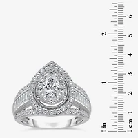 (I / I1) Womens 2 CT. T.W. Lab Grown White Diamond 10K Gold Pear Side Stone Halo Engagement Ring