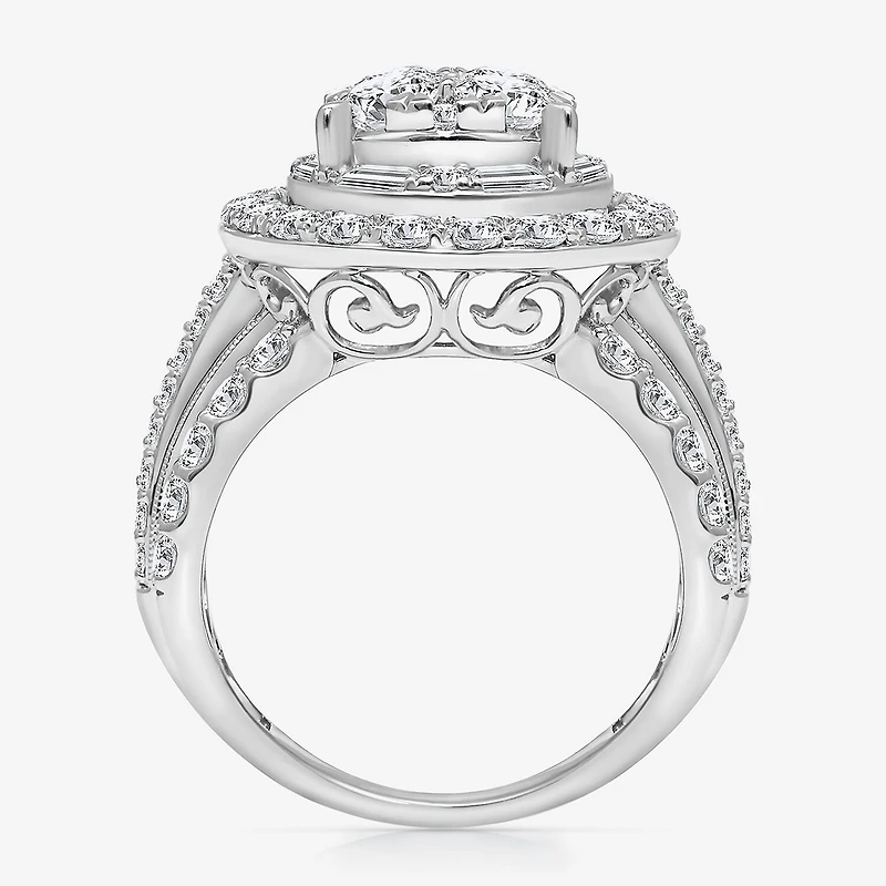 Womens 4 CT. T.W. White Diamond 10K Gold Pear Side Stone Halo Engagement Ring