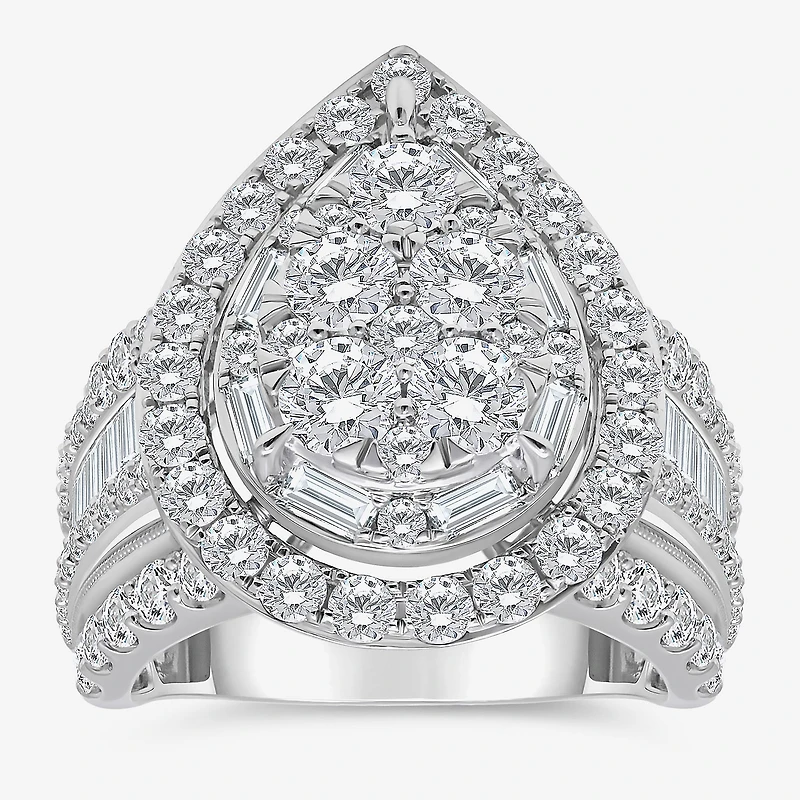 Womens 4 CT. T.W. White Diamond 10K Gold Pear Side Stone Halo Engagement Ring