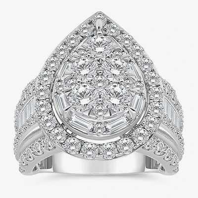 Womens 4 CT. T.W. White Diamond 10K Gold Pear Side Stone Halo Engagement Ring