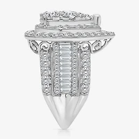 Womens 4 CT. T.W. White Diamond 10K Gold Pear Side Stone Halo Engagement Ring