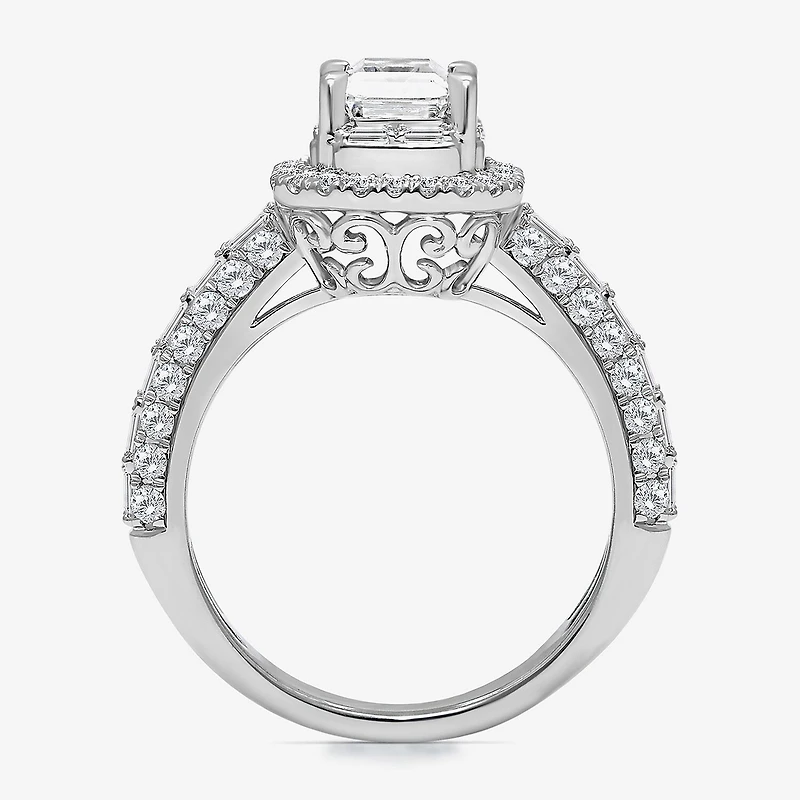 (I / I1) Womens 2 CT. T.W. Lab Grown White Diamond 10K Gold Side Stone Halo Engagement Ring