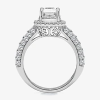 (I / I1) Womens 2 CT. T.W. Lab Grown White Diamond 10K Gold Side Stone Halo Engagement Ring