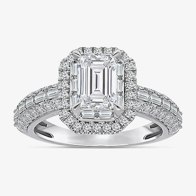 (I / I1) Womens 2 CT. T.W. Lab Grown White Diamond 10K Gold Side Stone Halo Engagement Ring