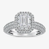 (I / I1) Womens 2 CT. T.W. Lab Grown White Diamond 10K Gold Side Stone Halo Engagement Ring