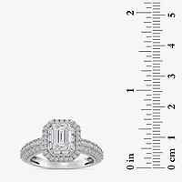 (I / I1) Womens 2 CT. T.W. Lab Grown White Diamond 10K Gold Side Stone Halo Engagement Ring