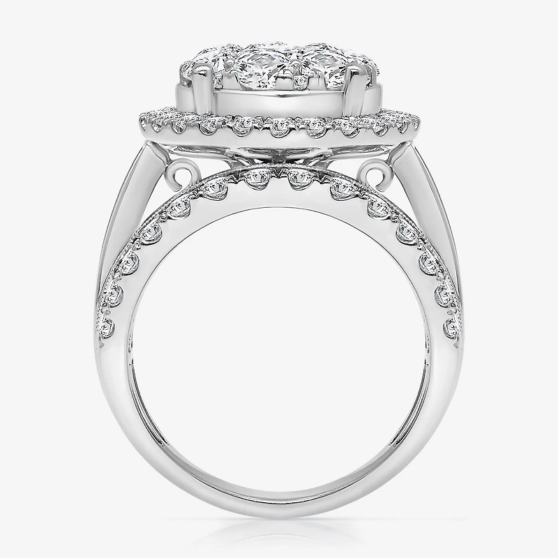 I / I1) Womens CT. T.W. Lab Grown White Diamond 10K Gold Round Side Stone Halo Engagement Ring