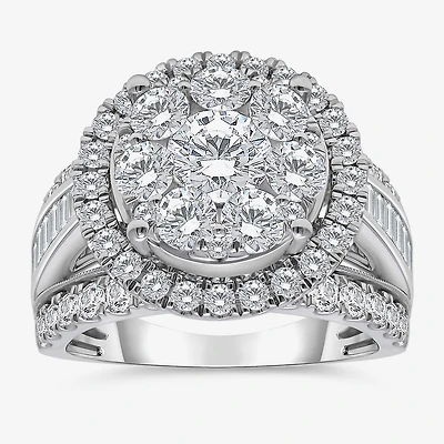 I / I1) Womens CT. T.W. Lab Grown White Diamond 10K Gold Round Side Stone Halo Engagement Ring