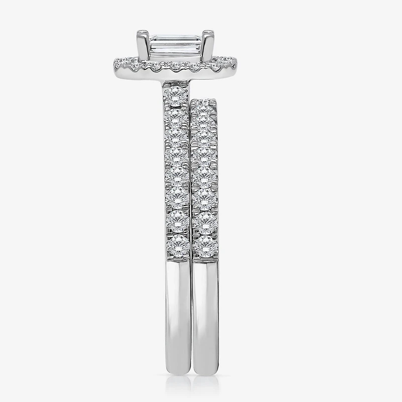 (I / I1) Womens 1 CT. T.W. Lab Grown White Diamond 10K Gold Side Stone Halo Engagement Ring