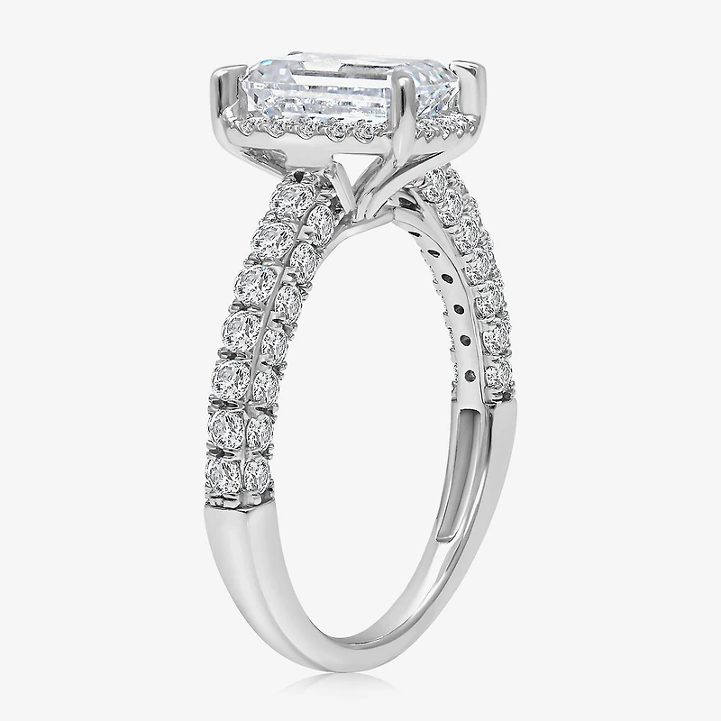 (I / I1) Womens 3 CT. T.W. Lab Grown White Diamond 10K Gold Side Stone Halo Engagement Ring