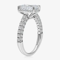 (I / I1) Womens 3 CT. T.W. Lab Grown White Diamond 10K Gold Side Stone Halo Engagement Ring