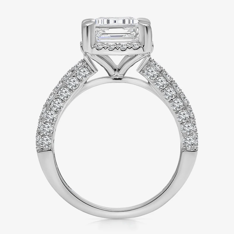 (I / I1) Womens 3 CT. T.W. Lab Grown White Diamond 10K Gold Side Stone Halo Engagement Ring