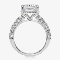 (I / I1) Womens 3 CT. T.W. Lab Grown White Diamond 10K Gold Side Stone Halo Engagement Ring