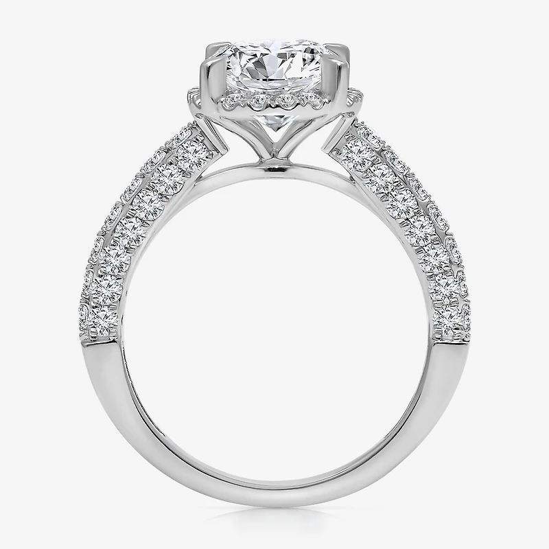 (I / I1) Womens 3 CT. T.W. Lab Grown White Diamond 10K Gold Round Side Stone Halo Engagement Ring