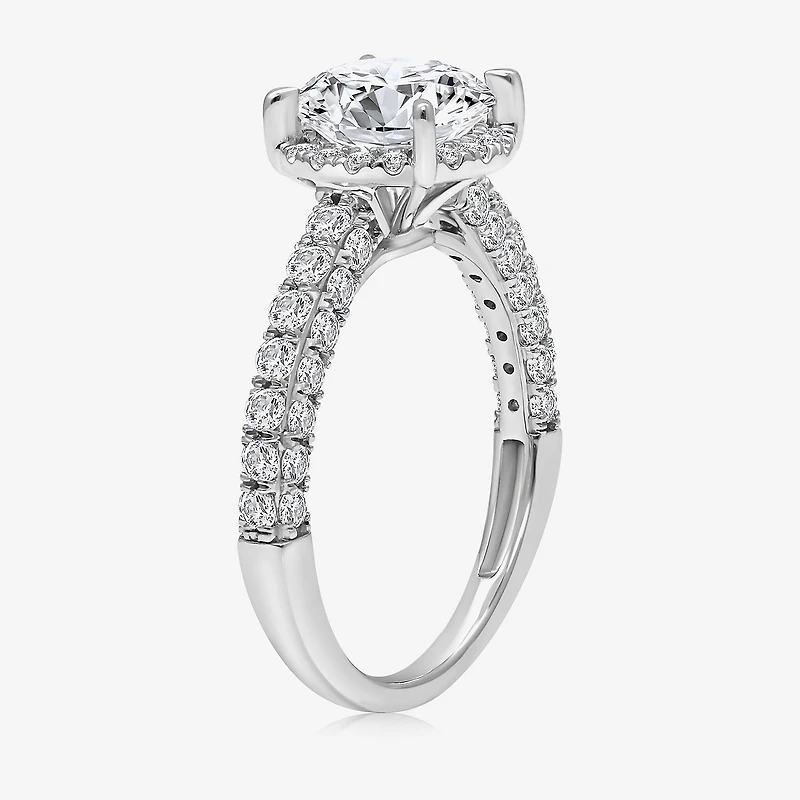 (I / I1) Womens 3 CT. T.W. Lab Grown White Diamond 10K Gold Round Side Stone Halo Engagement Ring