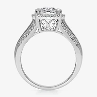I / I1) Womens CT. T.W. Lab Grown White Diamond 10K Gold Round Side Stone Halo Engagement Ring