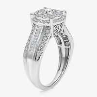 I / I1) Womens CT. T.W. Lab Grown White Diamond 10K Gold Round Side Stone Halo Engagement Ring