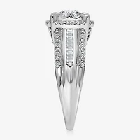 I / I1) Womens CT. T.W. Lab Grown White Diamond 10K Gold Round Side Stone Halo Engagement Ring