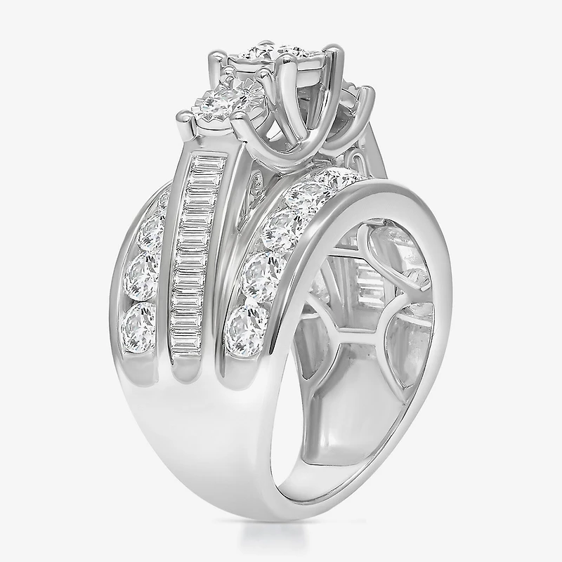 Love Lives Forever (I / I1) Womens 4 CT. T.W. Lab Grown White Diamond 10K Gold Round Side Stone 3-Stone Engagement Ring